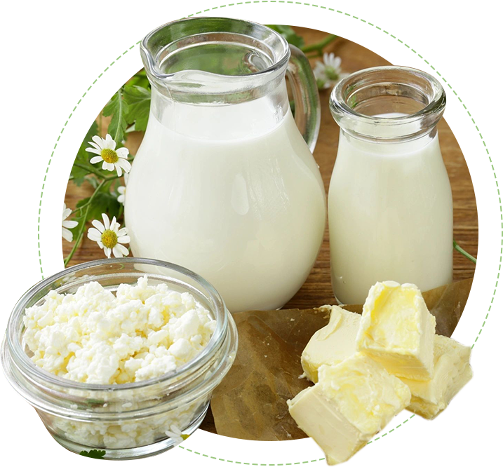 A close up of milk and butter on a table