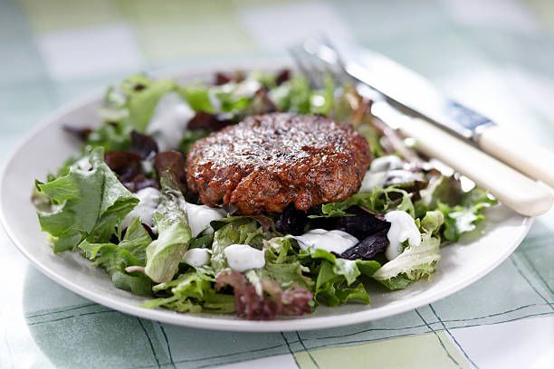 A picture of the Vogel Ziti and lamb burger served in a plate